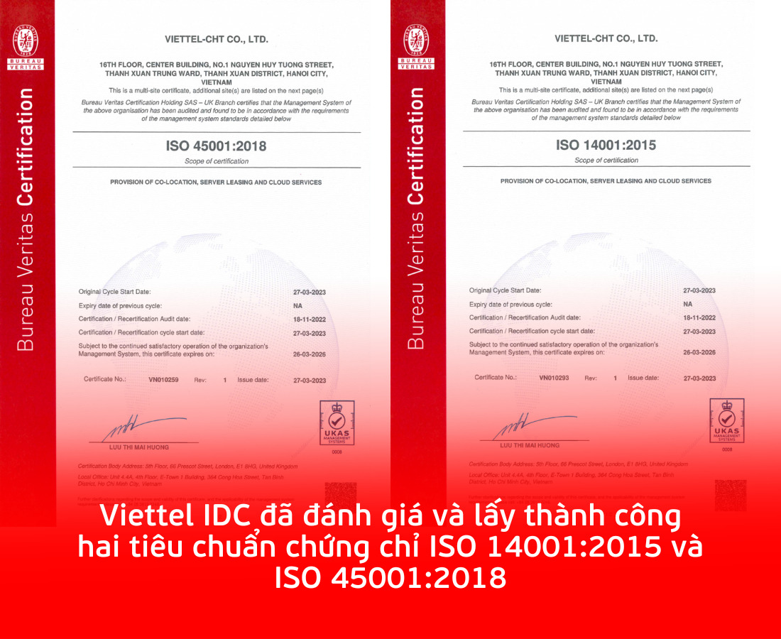 chứng chỉ ISO 14001:2015 và ISO 45001:2018